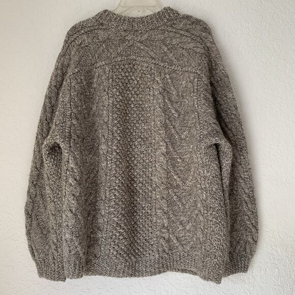 VTG Quill's Sweater Cardigan XL* Gray Wool Open Chunky Fisherman Grandpa Ireland - Picture 2 of 9
